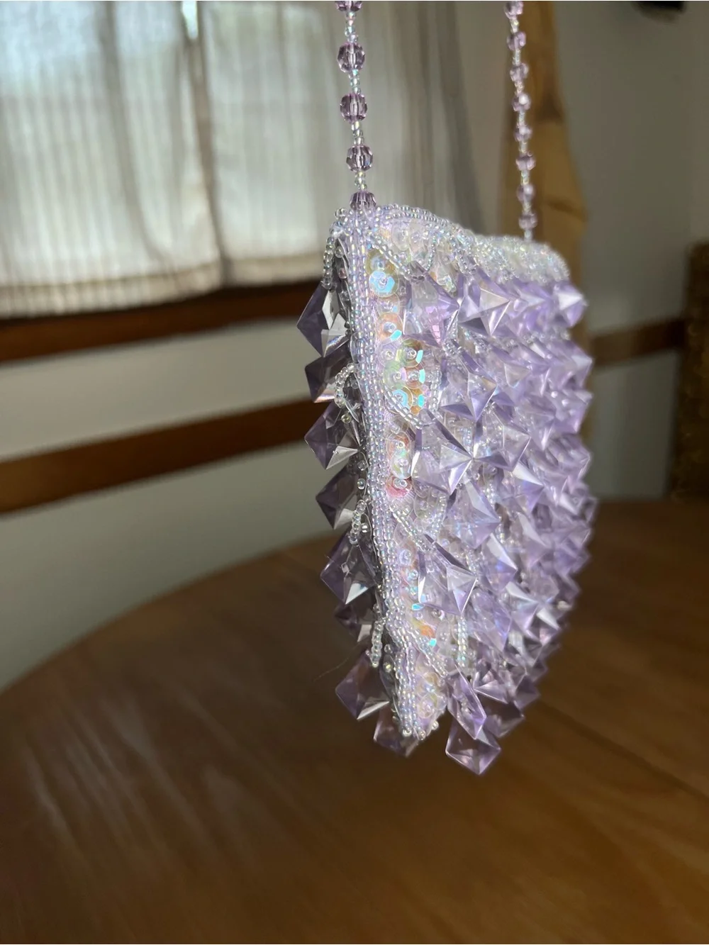 Sequins Beaded Fringe Lavender Evening Purse Handbag Clutch